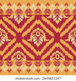 Ikat seamless floral pattern  , Motif ethnic floral seamless textil, embroidery, print striped ornament floral, pattern, design for wrapping, silk, scarf, background, text