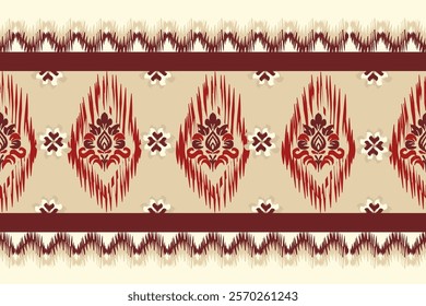 Ikat seamless floral pattern on brown tonevintage style  , Motif ethnic  floral seamless textil,  embroidery, print striped ornament floral, pattern, design for wrapping, silk, scarf, background, text