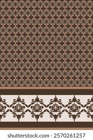 Ikat seamless floral pattern on brown tonevintage style  , Motif ethnic  floral seamless textil,  embroidery, print striped ornament floral, pattern, design for wrapping, silk, scarf, background, text