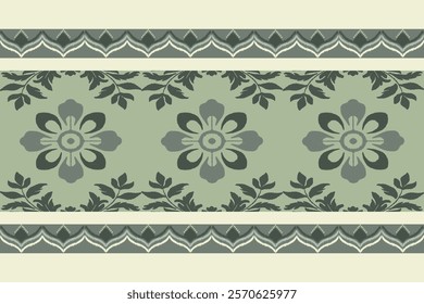Ikat seamless floral pattern on green style  , Motif ethnic  floral seamless textil,  embroidery, print striped ornament floral, pattern, design for wrapping, silk, scarf, background, text