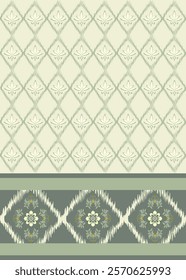 Ikat seamless floral pattern on green style  , Motif ethnic  floral seamless textil,  embroidery, print striped ornament floral, pattern, design for wrapping, silk, scarf, background, text