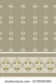 Ikat seamless floral pattern on vintage tone  , Motif ethnic  floral seamless textil,  embroidery, print striped ornament floral, pattern, design for wrapping, silk, scarf, background, text