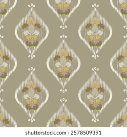 Ikat seamless floral pattern on vintage tone  , Motif ethnic  floral seamless textil,  embroidery, print striped ornament floral, pattern, design for wrapping, silk, scarf, background, text