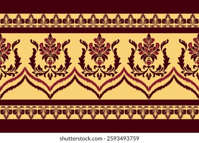 Ikat seamless floral pattern on  brown tone  , Motif ethnic  floral seamless textil,  embroidery, print striped ornament floral, pattern, design for wrapping, silk, scarf, background, text