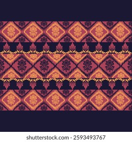 Ikat seamless floral pattern on  brown tone  , Motif ethnic  floral seamless textil,  embroidery, print striped ornament floral, pattern, design for wrapping, silk, scarf, background, text