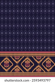 Ikat seamless floral pattern on  brown tone  , Motif ethnic  floral seamless textil,  embroidery, print striped ornament floral, pattern, design for wrapping, silk, scarf, background, text