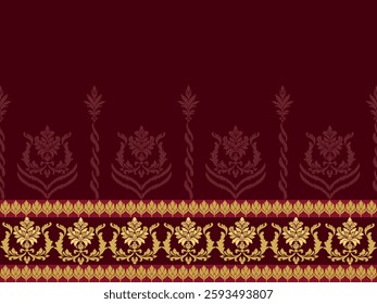 Ikat seamless floral pattern on  brown tone  , Motif ethnic  floral seamless textil,  embroidery, print striped ornament floral, pattern, design for wrapping, silk, scarf, background, text