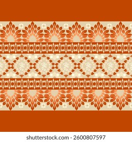 Ikat seamless floral pattern on yellow-orange tone  , Motif ethnic  floral seamless textil,  embroidery, print striped ornament floral, pattern, design for wrapping, silk, scarf, background, text