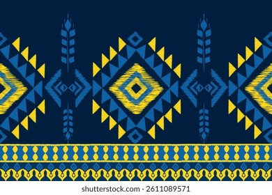 Ikat seamless floral pattern on yellow blue tone , Motif ethnic floral seamless textil, embroidery, print striped ornament floral, pattern, design for wrapping, silk, scarf, background, text