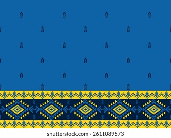 Ikat seamless floral pattern on yellow blue tone , Motif ethnic floral seamless textil, embroidery, print striped ornament floral, pattern, design for wrapping, silk, scarf, background, text