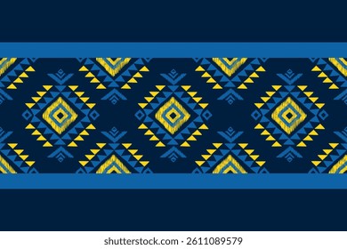 Ikat seamless floral pattern on yellow blue tone , Motif ethnic floral seamless textil, embroidery, print striped ornament floral, pattern, design for wrapping, silk, scarf, background, text