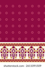 Ikat seamless floral pattern on red golden brown tone , Motif ethnic floral seamless textil, embroidery, print striped ornament floral, pattern, design for wrapping, silk, scarf, background, text