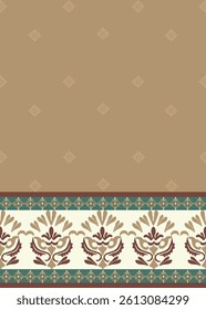 Ikat seamless floral pattern on brown tone , Motif ethnic floral seamless textil, embroidery, print striped ornament floral, pattern, design for wrapping, silk, scarf, background, text