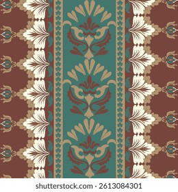 Ikat seamless floral pattern on brown tone , Motif ethnic floral seamless textil, embroidery, print striped ornament floral, pattern, design for wrapping, silk, scarf, background, text