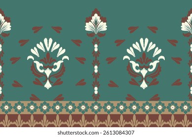 Ikat seamless floral pattern on brown tone , Motif ethnic floral seamless textil, embroidery, print striped ornament floral, pattern, design for wrapping, silk, scarf, background, text