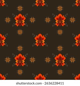 Ikat seamless floral pattern on red brown tone , Motif ethnic floral seamless textil, embroidery, print striped ornament floral, pattern, design for wrapping, silk, scarf, background, text