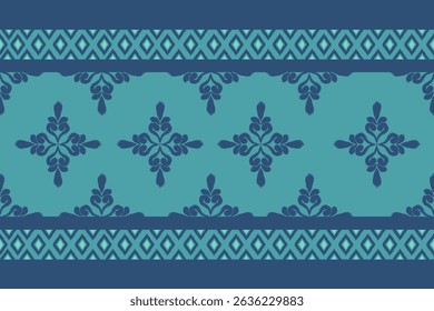 Ikat seamless floral pattern on red blue tone , Motif ethnic floral seamless textil, embroidery, print striped ornament floral, pattern, design for wrapping, silk, scarf, background, text