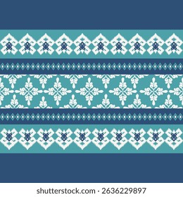 Ikat seamless floral pattern on red blue tone , Motif ethnic floral seamless textil, embroidery, print striped ornament floral, pattern, design for wrapping, silk, scarf, background, text