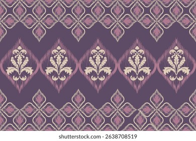  Ikat seamless floral pattern on earth tone , Motif ethnic floral seamless textil, embroidery, print striped ornament floral, pattern, design for wrapping, silk, scarf, background, text