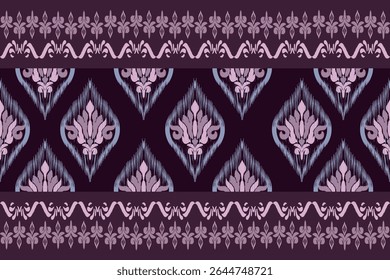 Patrón floral inconsútil de Ikat en el tono azul amarillo, tela inconsútil floral étnica del motivo, bordado, impresión de rayas ornamento, patrón floral, diseño para envolver, seda, bufanda, fondo, texto