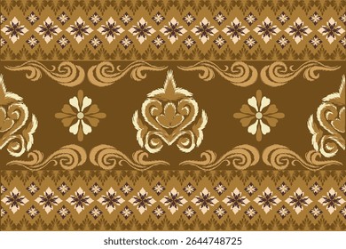 Ikat seamless floral pattern on yellow blue tone , Motif ethnic floral seamless textil, embroidery, print striped ornament floral, pattern, design for wrapping, silk, scarf, background, text