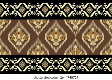 Ikat seamless floral pattern on yellow blue tone , Motif ethnic floral seamless textil, embroidery, print striped ornament floral, pattern, design for wrapping, silk, scarf, background, text