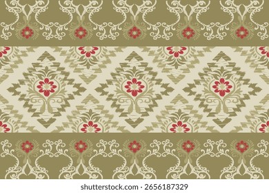 Patrón floral inconsútil de Ikat en tono más ancho, Motivo étnico floral textil inconsútil, bordado, impresión de rayas ornamento, patrón floral, diseño para envolver, seda, bufanda, fondo, texto	
