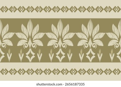 Ikat seamless floral pattern on  browe tone , Motif ethnic floral seamless textil, embroidery, print striped ornament floral, pattern, design for wrapping, silk, scarf, background, text	