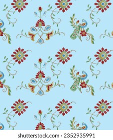ikat seamless flower pattern vector