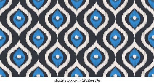 Patrón vectorial sin fisuras Ikat. Impresión textil azteca tribal abstracta moderna. Fondo de estilo Damasco con rayas y chevron. Tela de acuarela étnica. Diseño de moda geométrica Boho.