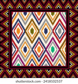 ikat seamless pattern abstract background for textile design. Can be used in fabric design for clothes, decorative paper, wrapping, carpet, Vector, illustration 