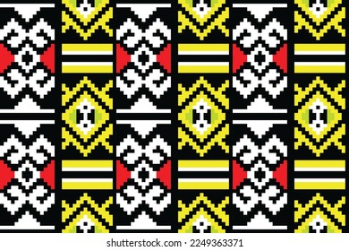 Ikat seamless pattern art. folk Motif embroidery, Pixel Mexican style Ethnic Textile Motif ikat seamless pattern digital vector design for Print saree sari Kurti Borneo Fabric border vector background