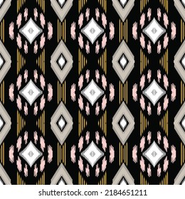 Ikat Seamless Pattern Background Traditional Pattern with diamond and dot flower shapes vector design for print fabric carpet rug dress fashion industry