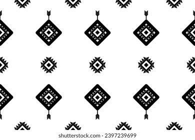 Ikat seamless pattern black and white design for carpet,curtain,clothing,fabric,wrapping paper,tiles,textiles,batik,texture and wallpaper.