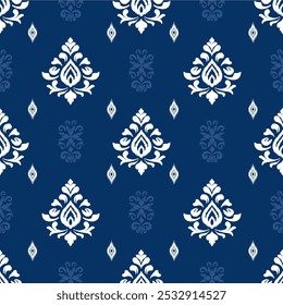 Ikat Nahtloses Muster - Blaue Farbe. Vector digitale Datei herunterladen für Druck, druckbare, Hintergrundbilder, Hintergrund und viele Projekte.