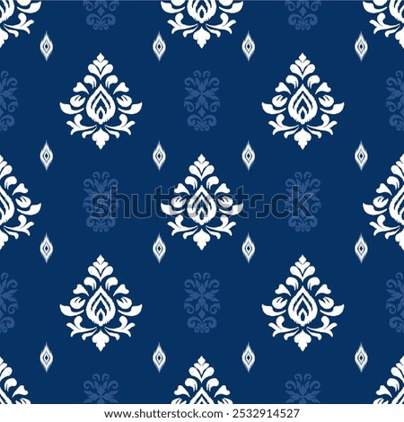 Ikat Seamless Pattern - Blue color. Vector digital file download for print, printable, wallpaper, background and many projects.