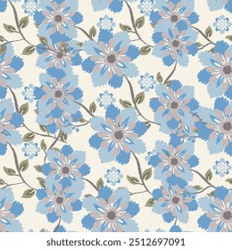 Ikat padrão sem costura flor azul desenhado à mão listras florais desenhos ornamentais, arte têxtil, tecidos de luxo, lenços, envoltório, decoração de casa, ilustração, moda cultural e tradicional e interiores