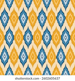  Ikat Seamless Pattern, blue, yellow, textile illustration, repeat, ethnic,print striped ornament, pattern, design for wrapping, silk, scarf, background, textile, carpet, rug, texture, hand-draw