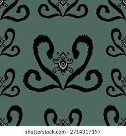  Patrón sin fisuras Ikat con diseño tribal étnico audaz, estilo textil tradicional tejido a mano, perfecto para la tela de moda, decoración del hogar, Fondos de pantalla y estampados digitales.

