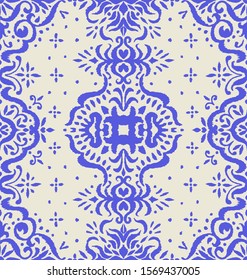 Ikat seamless pattern. Border with snowflakes. Openwork lace. New year Christmas background. Vector tie dye shibori print with stripes and chevron. Ink textured japanese background. Bohemian fashion. 
