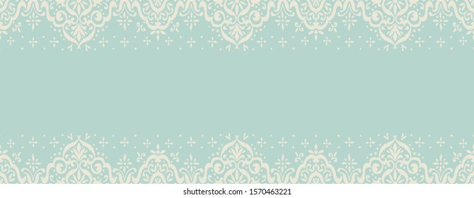 Ikat seamless pattern. Border with snowflakes. Openwork lace. New year Christmas background. Vector tie dye shibori print with stripes and chevron. Ink textured japanese background. Bohemian fashion. 