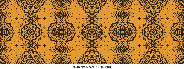 Ikat seamless pattern. Border with snowflakes. Openwork lace. New year Christmas background. Vector tie dye shibori print with stripes and chevron. Ink textured japanese background. Bohemian fashion. 