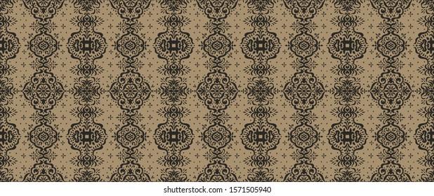 Ikat seamless pattern. Border with snowflakes. Openwork lace. New year Christmas background. Vector tie dye shibori print with stripes and chevron. Ink textured japanese background. Bohemian fashion. 