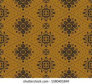 Ikat seamless pattern. Border with snowflakes. Openwork lace. New year Christmas background. Vector tie dye shibori print with stripes and chevron. Ink textured japanese background. Bohemian fashion. 