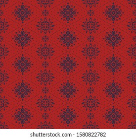 Ikat seamless pattern. Border with snowflakes. Openwork lace. New year Christmas background. Vector tie dye shibori print with stripes and chevron. Ink textured japanese background. Bohemian fashion. 