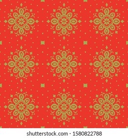 Ikat seamless pattern. Border with snowflakes. Openwork lace. New year Christmas background. Vector tie dye shibori print with stripes and chevron. Ink textured japanese background. Bohemian fashion. 
