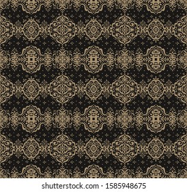 Ikat seamless pattern. Border with snowflakes. Openwork lace. New year Christmas background. Vector tie dye shibori print with stripes and chevron. Ink textured japanese background. Bohemian fashion. 