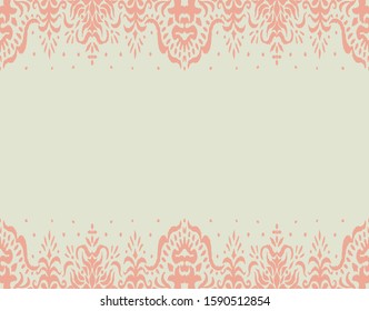 Ikat seamless pattern. Border with snowflakes. Openwork lace. New year Christmas background. Vector tie dye shibori print with stripes and chevron. Ink textured japanese background. Bohemian fashion. 
