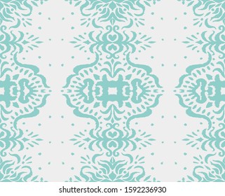 Ikat seamless pattern. Border with snowflakes. Openwork lace. New year Christmas background. Vector tie dye shibori print with stripes and chevron. Ink textured japanese background. Bohemian fashion. 