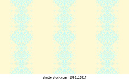 Ikat seamless pattern. Border with snowflakes. Openwork lace. New year Christmas background. Vector tie dye shibori print with stripes and chevron. Ink textured japanese background. Bohemian fashion. 